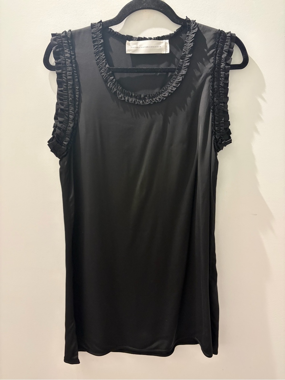 Victoria by Victoria Beckham Black Ruffle Trim Tunic Blouse Mini Dress Sz 4 - Picture 4 of 10